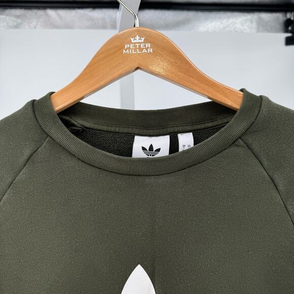 Adidas Sweatshirt Dark Green Trefoil Crew Neck Mens Small Relaxed Fit Athletic - Picture 7 of 10